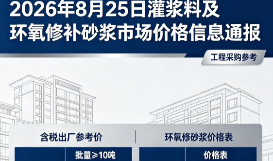 毛嘴镇2026年8月25日灌浆料及环氧修补砂浆市场价格信息通报